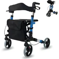 Mobiclinic , Rollator, Gehhilfe, Handbremsen, Abnehmbare Tasche, Sitzfläche und Rückenlehne, Stockhalter, Höhenverstellbar, 4 Räder, Blau, Trajano