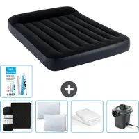 OEM Luftmatratze - Zweifelbett - 137 x 191 x 25 cm - Dunkelblau - Mit Schutzdecken - Kissen - Pumpe - Reparaturset und Kissenbeschützer