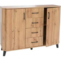 Mendler Kommode MCW-P42, Sideboard Schrank Anrichte, 4 Schubladen Staufächer 2 Türen, MDF 92x120x40cm Wotan-Eiche-Optik