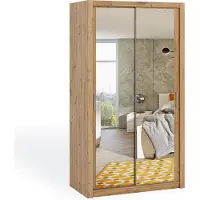 Ravio Schiebetürenschrank Zenit 120 cm, Zwei-Türen Garderobenschrank, Kleiderschrank (Farbe: Artisan Eiche, mit Spiegel)