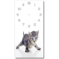 Tulup Wanduhr aus Glas – 30x60 cm - Glasbild - Glasuhr - Gehärtetes Glas -Kleine Katze