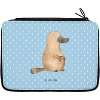 Mr. & Mrs. Panda Federmappe Schnabeltier Mut - Blau Pastell - Geschenk, Neustart, Federtasche, Lebensweisheit, Training, Federmäppchen, Schreibmappe, Etui, Arbeit, Meer