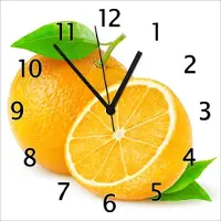 Wallario Design Wanduhr Saftige Orangen vor weißem Hintergrund aus Echtglas, Größe 30 x 30 cm