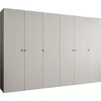 MEBLE KRYSPOL Schrank 300x202x52 cm mit Kleiderstange, 6xTür, PARMA, Kaschmir, Griff Gold