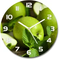 Tulup Wanduhr aus Glas 30fi Glasbild Glasuhr Gehärtetes Glas - weisse-zeiger - Green apples