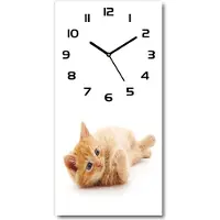 Tulup Wanduhr aus Glas – 30x60 cm - Glasbild - Glasuhr - Gehärtetes Glas -Kleine rote Katze