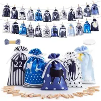 Snq Adventskalender zum Befš¹llen 24 Blau-Grau Weihnachtskalender Geschenk Stoff 2025 Adventskalender S?ckchen Tš¹ten Selber Befš¹llen fš¹r Kinder Frauen M?nner Wiederverwendbar