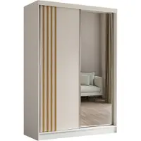 Masseno Schiebetürenschrank NELVIA 150 cm Kleiderschrank Schlafzimmer Schrank 2-türig mit Spiegel und Lamellen Weiß
