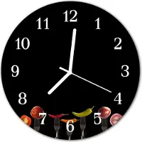 Tulup Glasuhr Wanduhr Küchenuhr Echt-Glas 30fi cm Gabel schwarz
