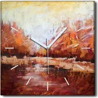 Coloray Uhr auf Leinwand 30x30 cm Wand Uhr Dekoration Wohnzimmer Segeltuch weiße Zeiger -Herbstlandschaftswald