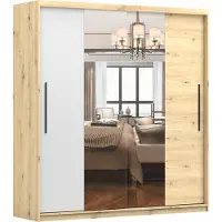 MOEBLO Gaderobe Kleiderschrank mit Spiegel Schwebetürenschrank 2-türig Schrank mit vielen Einlegeböden und Kleiderstange Schiebtüren Schlafzimmer- Wohnzimmerschrank - Schrank Marsylio