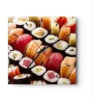 ARTTOR Wanduhr - Quadrat - Glasuhr - Japan Asien Sushi Fisch - 40x40cm - Schleichendes Uhrwerk - Lautlos - zum Aufhängen bereit - Dekoration Modern - Wanddekoration aus Glas - C3AC40x40-0455