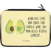 Mr. & Mrs. Panda Federtasche Avocado Pärchen - Gelb Pastell - Geschenk, Familie, Etui für Stifte, Kinder, Mäppchen, Federmäppchen, Avocados, Geburt, Hochzeit, Federmappe