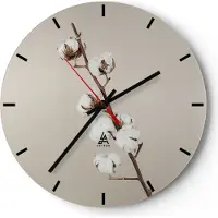 ARTTOR Wanduhr - Rund - Glasuhr - Baumwolle Zweig Boho - 40x40cm - Schleichendes Uhrwerk - Lautlos - zum Aufhängen bereit - Dekoration Modern - Wanddekoration aus Glas - C3AR40x40-4730
