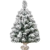 Youjia Mini Künstlicher Weihnachtsbaum 60 cm Tannenbaum künstlich mit Schnee, 67 Spitzen Zementbasis für drinnen Büro, grün, 60 cm