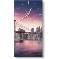 DEQORI Glasuhr 30x60 cm Modern 'Brooklyn Bridge Abendröte' Wanduhr Glas Uhr Design leise