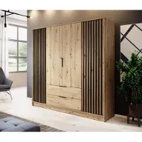 Sonstiges Kleiderschrank Artisan 206Cm Schrank, Garderobe mit Schubladen, 4-türig Kleiderschrank, Garderobenschrank ohne Spiegel ( Eiche artisan)