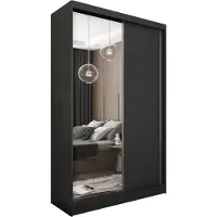 Masseno Schiebetürenschrank PATRIZIA 120 cm Kleiderschrank Schlafzimmer Schrank 2-türig mit Spiegel Schwarz
