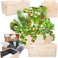 MODO24 Hochbeet Holz, Pflanzkasten, Massivholz, Kiefer, Kräuterbeet, Blumenkasten, Garten, Terrasse, 54x120x80 cm, Natur, ZP06