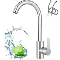 Zelurxx Küchenarmatur aus Edelstahl, Einhebelmischer Spültischarmatur, 360° Drehbarer Wasserhahn, für Badzimmer, Garten, Küche