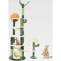 Markenlos Kratzbaum im Kaktusdesign Grün/Beige 172 cm, Katzenkratzbaum mit Katzenhaus und Liegemulde, Katzenbaum mit Sisal, Katzenmöbel mit Spielbälle