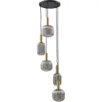 LINDBY Hängeleuchte Doroteo, 5-flg., grau, Glas