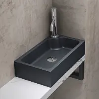 Doporro Aufsatzwaschbecken Mineralguss-Waschbecken BTH: 46x26x11cm, matt Anthrazit Handwaschbecken für Badezimmer, Form: Eckig Rechts Col101
