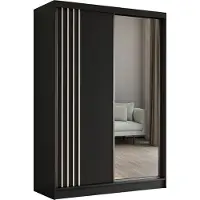 Masseno Schiebetürenschrank NELVIA 150 cm Kleiderschrank Schlafzimmer Schrank 2-türig mit Spiegel und Lamellen Schwarz