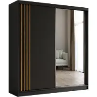ALTDECOR Kleiderschrank mit Spiegel und Schiebetüren, kugelgelagerte Führungsschienen und Aluminium-Leisten - NALLA - 200 cm (Schwarz + Schwarz + Artisan)