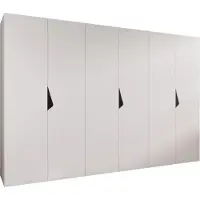 MEBLE KRYSPOL Schrank 300x202x52 cm mit Kleiderstange, 6xTür, SANDI, Weiß, Griff Schwarz