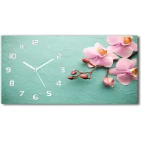 Tulup Wanduhr aus Glas – 60x30 cm - Glasbild - Glasuhr - Gehärtetes Glas - weisse-zeiger – Orchidee