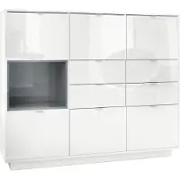Vladon Highboard Sideboard Metro V2, Germany, Korpus in Weiß Hochglanz / Fronten in Weiß Hochglanz mit Einsatz in Grau Hochglanz