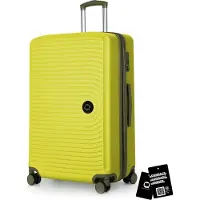 Hauptstadtkoffer - Großer Koffer + digitaler Kofferanhänger, Reisekoffer XL Erweiterung, Hardcase Rollkoffer 4 Rollen Aufgabegepäck 130L TSA-Schloss,Lemon