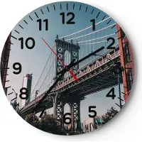 ARTTOR Wanduhr - Rund - Glasuhr - Manhattan Brücke Brücke - 40x40cm - Schleichendes Uhrwerk - Lautlos - zum Aufhängen bereit - Dekoration Modern - Wanddekoration aus Glas - C4AR40x40-4675