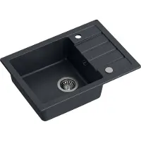 VBChome Spülbecken 62 x 44 cm Schwarz Spüle Einzelbecken Küche Einbauspüle Verbundspüle Küchenspüle gesprenkelt flächenbündig Siphon Waschbecken