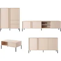 Meble Laski Wohnzimmer-Set Wohnwand Dast 4-teilig beige