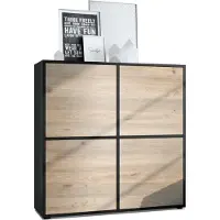 Vladon Highboard Cuba V2 Schrank 104 x 105,5 x 35,5 cm Sideboard mit 8 Fächern, Germany, Korpus in Schwarz matt / Fronten in Eiche Nordic