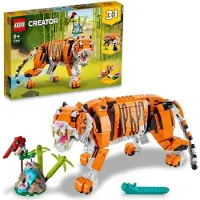LEGO 31129 Creator 3-in-1 Ihre Majestät der Tiger, Tierspielzeug für Mädchen und Jungen ab 9 Jahren, Panda, Fisch-Minifiguren