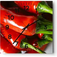 ARTTOR Wanduhr - Quadrat - Glasuhr - Gemüse würzig Chili - 40x40cm - Schleichendes Uhrwerk - Lautlos - zum Aufhängen bereit - Dekoration Modern - Wanddekoration aus Glas - C4AC40x40-1135