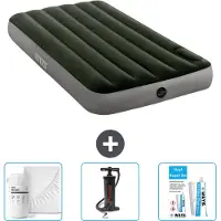 Intex Luftbett - 1 Person - 99 x 191 x 25 cm - Grün - Spannbettuch - Pumpe en Reperaturset