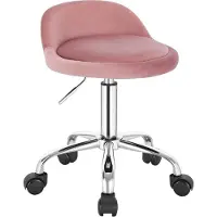 Woltu Bürohocker mit Rollen, Drehhocker höhenverstellbar, Rollrocker mit niedriger Rückenlehne, Arbeitshocker Rosa, Sitzhöhe 43-54,5 cm
