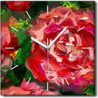 Coloray Uhr auf Leinwand 30x30 cm Wand Uhr Dekoration Wohnzimmer Segeltuch weiße Zeiger -Blumen der Rosen Pfingstrosen