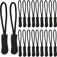 OCreon Ersatzreißverschlüsse - Set mit 20 Stück - Rutschfeste Reißverschluss-Enden/Zughaken für Rucksäcke, Zelte, Trolleykoffer, Jacken - Schwarz