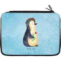 Mr. & Mrs. Panda Etui Pinguin Blumen - Eisblau - Geschenk, Federmappe, Leben, Federmäppchen, Wunderschön, Federtasche, Geschenkidee, Schlampermäppchen, Bleistiftetui
