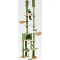 Markenlos Kaktus Kratzbaum deckenhoch Katzenturm mit großen Condo einstellbare Höhe 216cm-285cm, 5 Tiers Katzensaktivitätszentrum mit gemütlichen Hängematte, Plattformen und Dangling Balls grün
