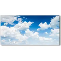 Tulup Wanduhr aus Glas – 60x30 cm - Glasbild - Glasuhr - Gehärtetes Glas - weisse-zeiger - Wolken im Himmel