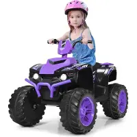 Costway 12V Elektro Kinderquad mit Scheinwerfer, Mini Elektroquad mit Musik & Hupe, 4 Räder Kinder Quad 2,8-5 km/h, Kindermotorrad, Kinderauto, Elektroauto für Kinder ab 3 Jahren (Lila)