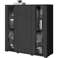 Mirjan 24 Türkommode CARO HB 120, Stilvoll Wohnzimmer, Kommode mit drei Drehtüren (Farbe: Schwarz, mit weißer LED Beleuchtung)