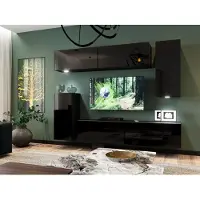 Fun-Möbel Mediawand Wohnwand 6 tlg - NEXI XL 38 - Schwarz Hochglanz inkl. LED