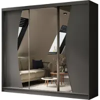 ALTDECOR Kleiderschrank mit Spiegel und Schiebetüren VOXI, kugelgelagerte Führungsschienen und Aluminium-Leisten, LED-Beleuchtung ((weiß + 16 Farben) und Fernbedienung 240 cm Grau